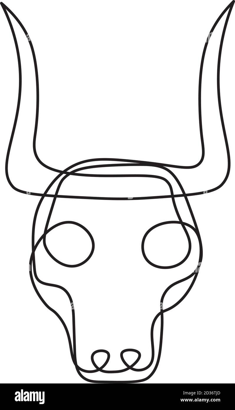 Bull tribal masque continu ligne unique style isolé sur blanc Illustration de Vecteur