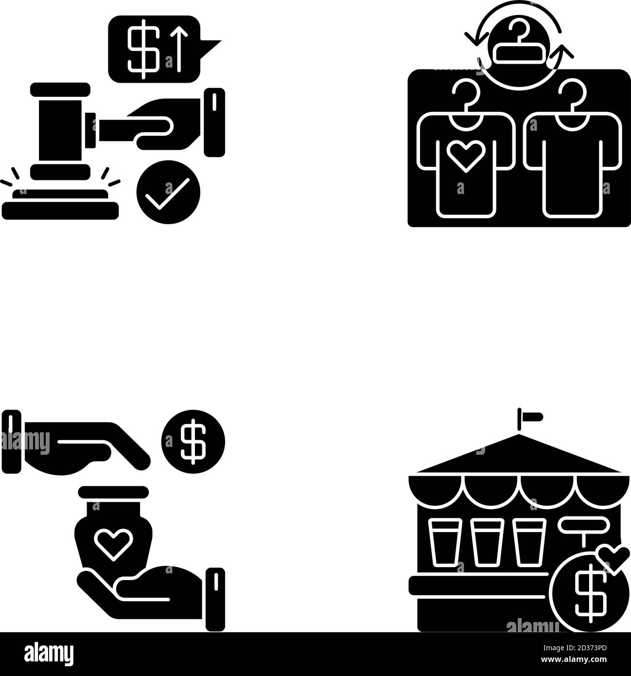 Les icônes de glyphe noires des services de vente au détail sont placées dans un espace blanc Illustration de Vecteur