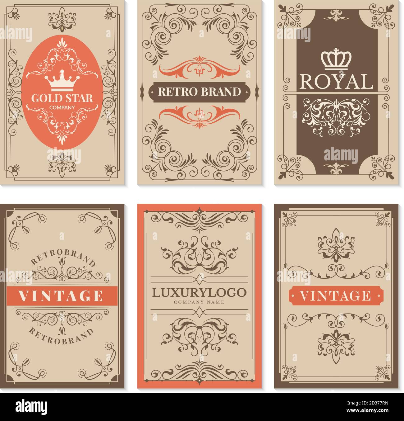 Cartes vintage. Décorations victoriennes classiques en filigrane fleuri et cadres pour étiquettes modèle de conception vectoriel avec texte Illustration de Vecteur