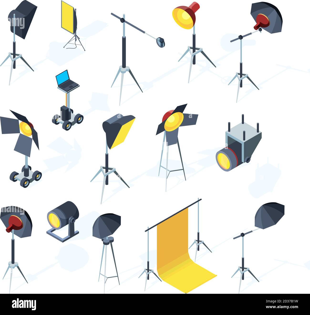 Outils photo Studio. Equipement de production vidéo ou tv Flash et lumière directionnelle parapluie softbox photo studio vecteur outils Illustration de Vecteur