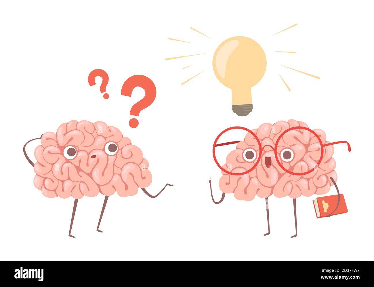 Concept de vecteur de résolution de problèmes. Cartoon cerveau pensant au problème et trouve une nouvelle illustration d'idée Illustration de Vecteur