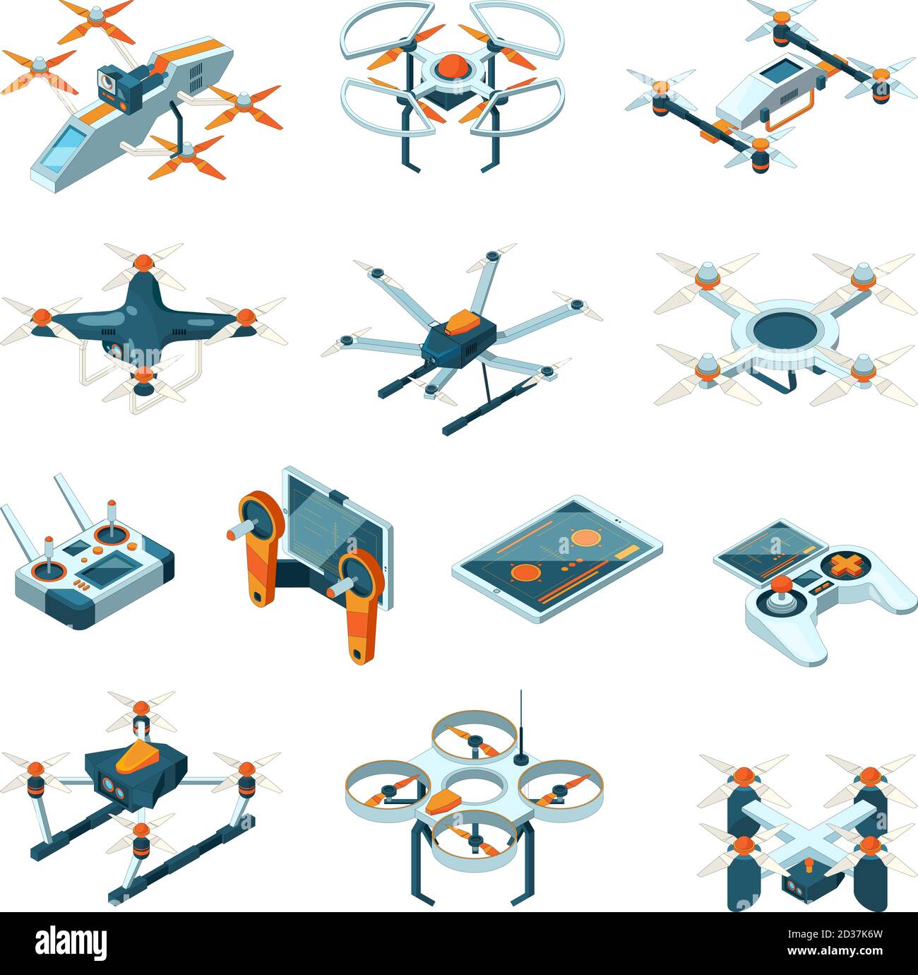 Drones. Innovation aéronautique technique aérienne vecteur aviation images isométriques Illustration de Vecteur