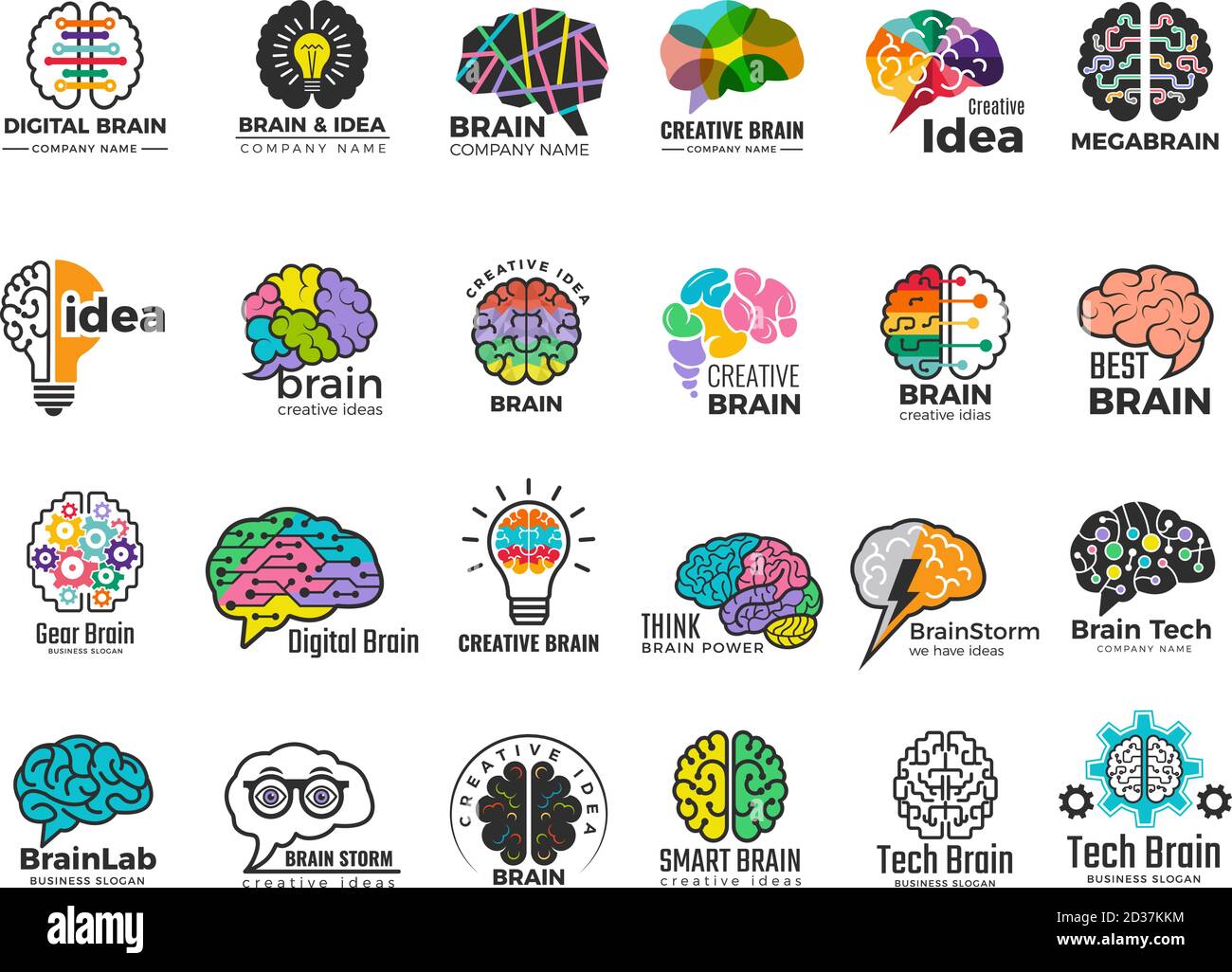 Logo Brain. Genius et technologie SMART Mind business concept vecteur d'identité symboles colorés Illustration de Vecteur