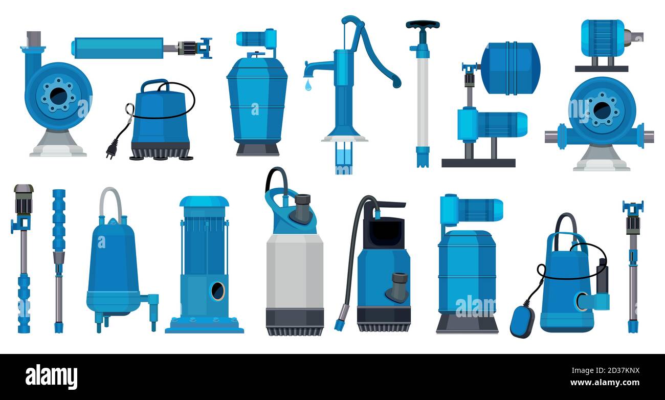 Pompes à eau. Systèmes de moteur électrique en fer pompes industrielles pompage eau ou réservoirs d'huile images vectorielles Illustration de Vecteur