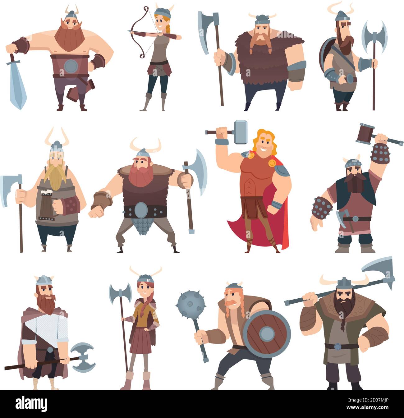 Dessin animé Viking. Caractères mythologiques scandinaves norway costume vikings Warrior illustrations vectorielles mâles et femelles Illustration de Vecteur