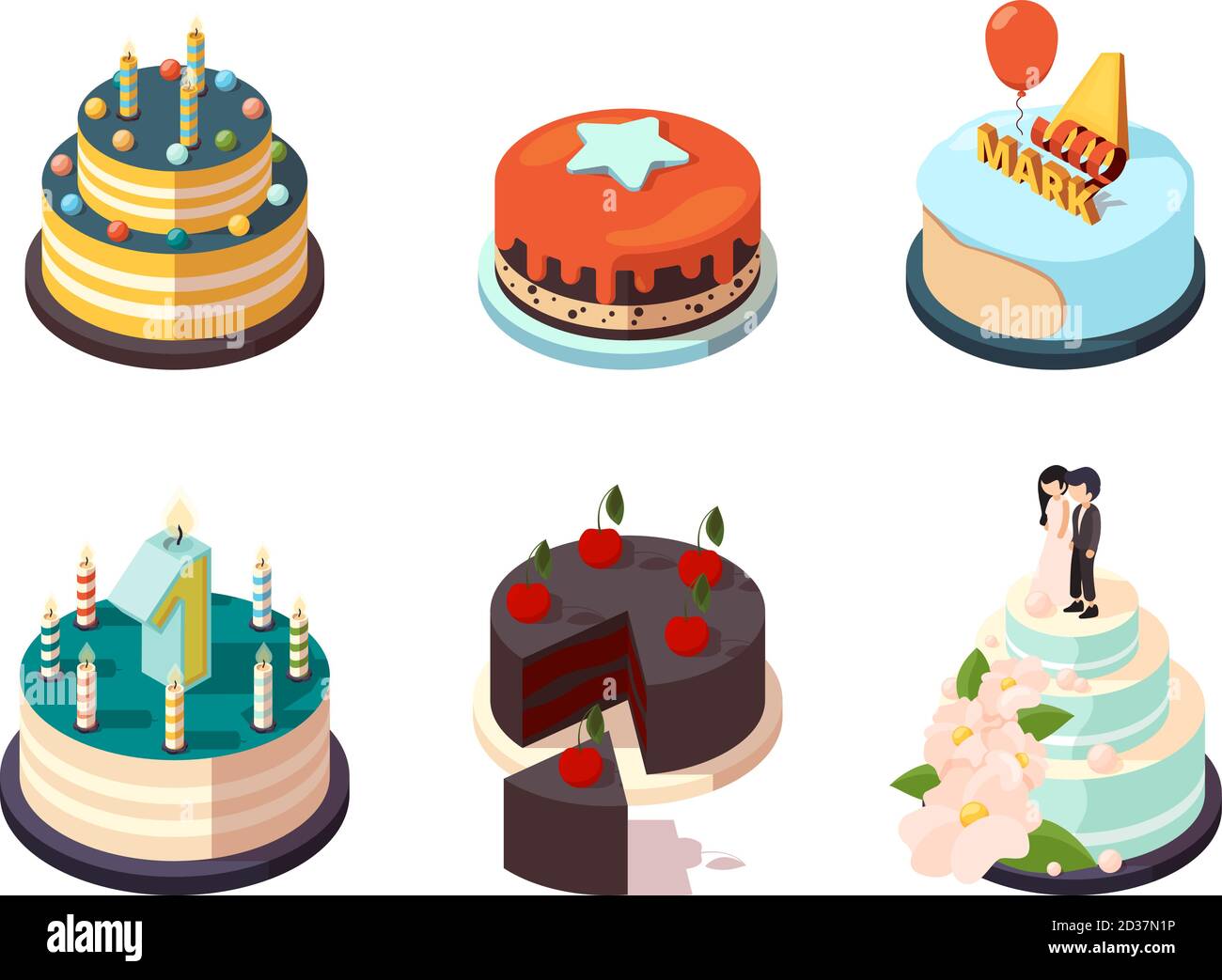 Gateaux Savoureuse Fete Boulangerie Aliments Creme Gateaux Avec Chocolat Fraise Emaillee Pour Fetes Anniversaire Surprise Vecteur Isometrique Image Vectorielle Stock Alamy