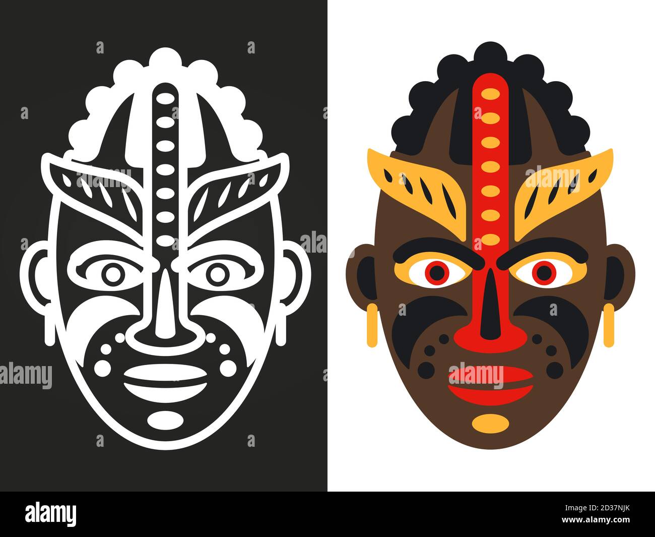 Motif vectoriel de masques tribaux africains colorés et blancs. Illustration du masque ethnique, tribal face africaine Illustration de Vecteur