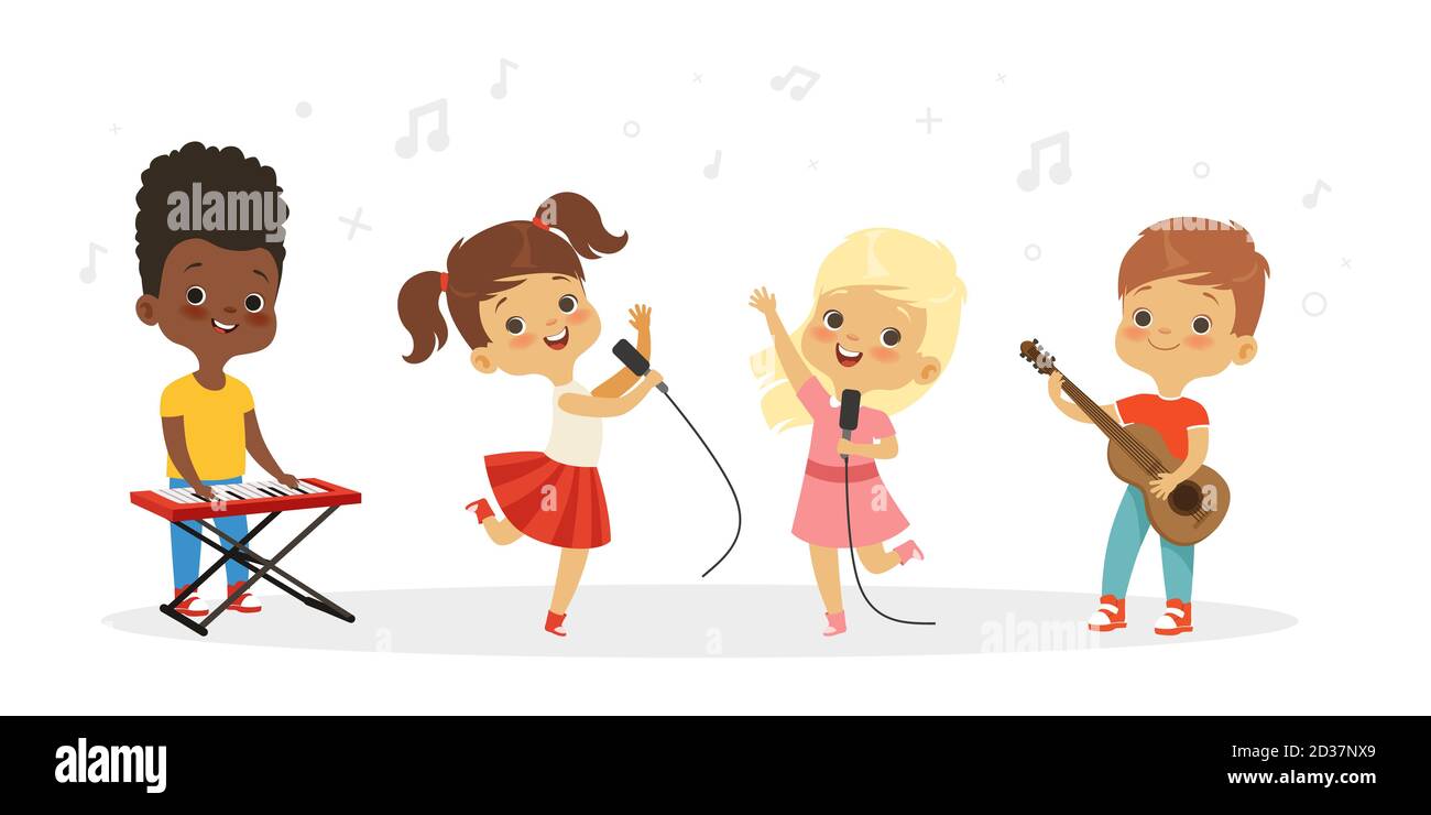 Chant des enfants. Chœur d'enfants Vector mignon. Illustration de groupe vocal pour enfants Illustration de Vecteur