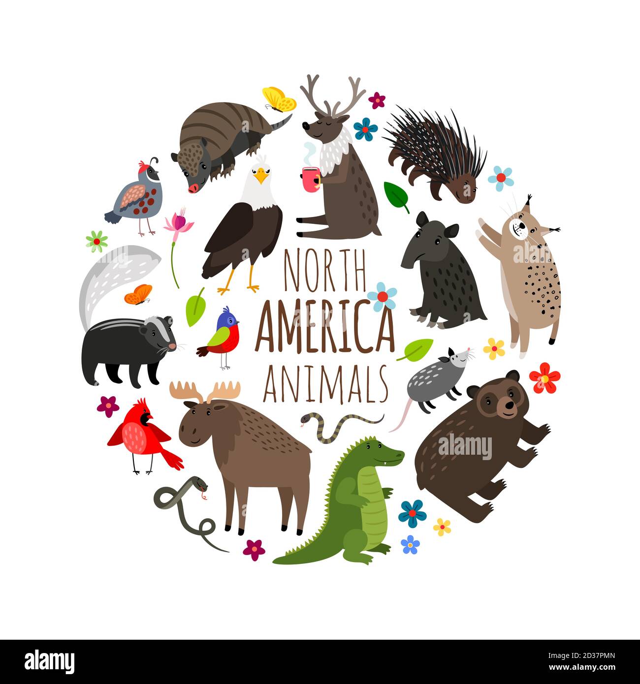Dessins animés animaux de l'Amérique, dessin de bannière vectorielle imprimable Illustration de Vecteur