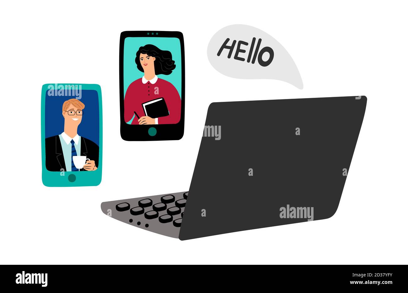 Illustration du vecteur de vidéo conférence. Communication d'entreprise. Réunion d'affaires en ligne Illustration de Vecteur