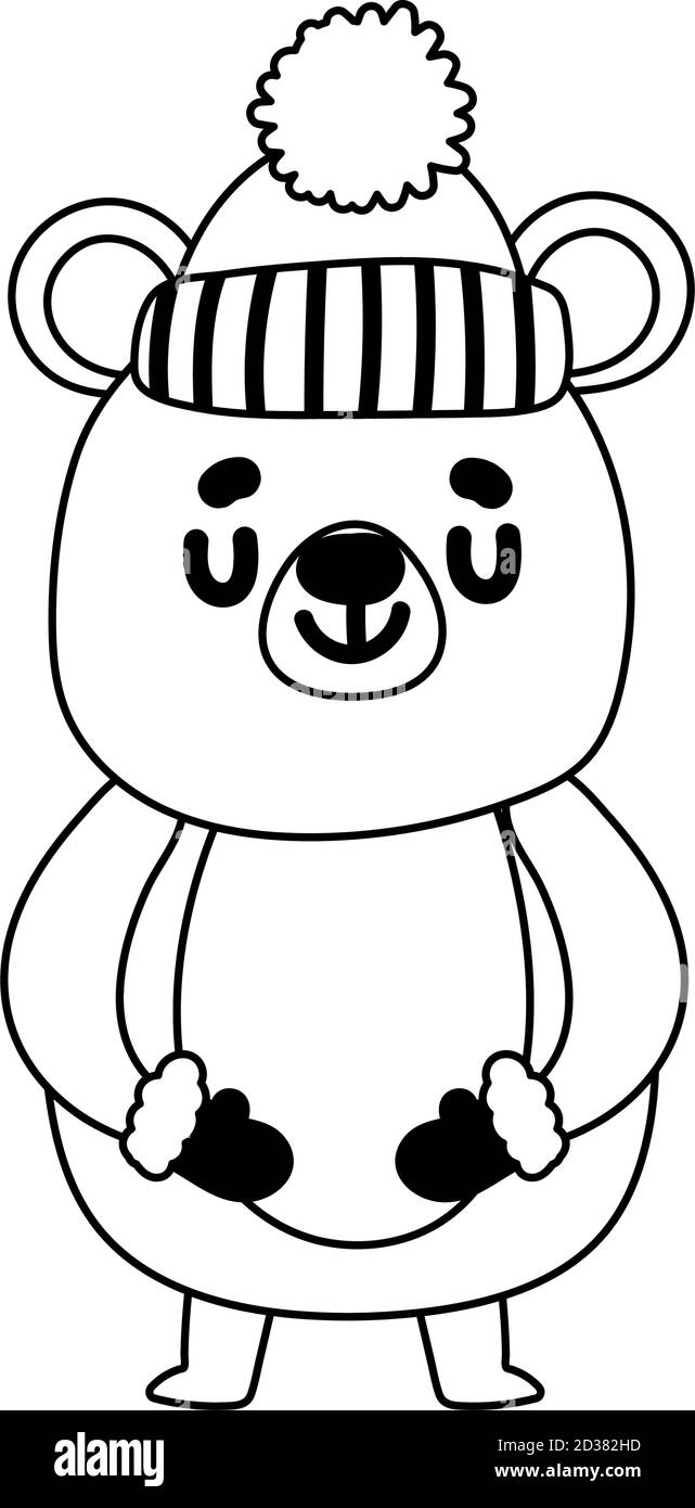 joyeux noël, adorable ours avec chapeau et moufles, dessin animé,  illustration vectorielle isolée Image Vectorielle Stock - Alamy