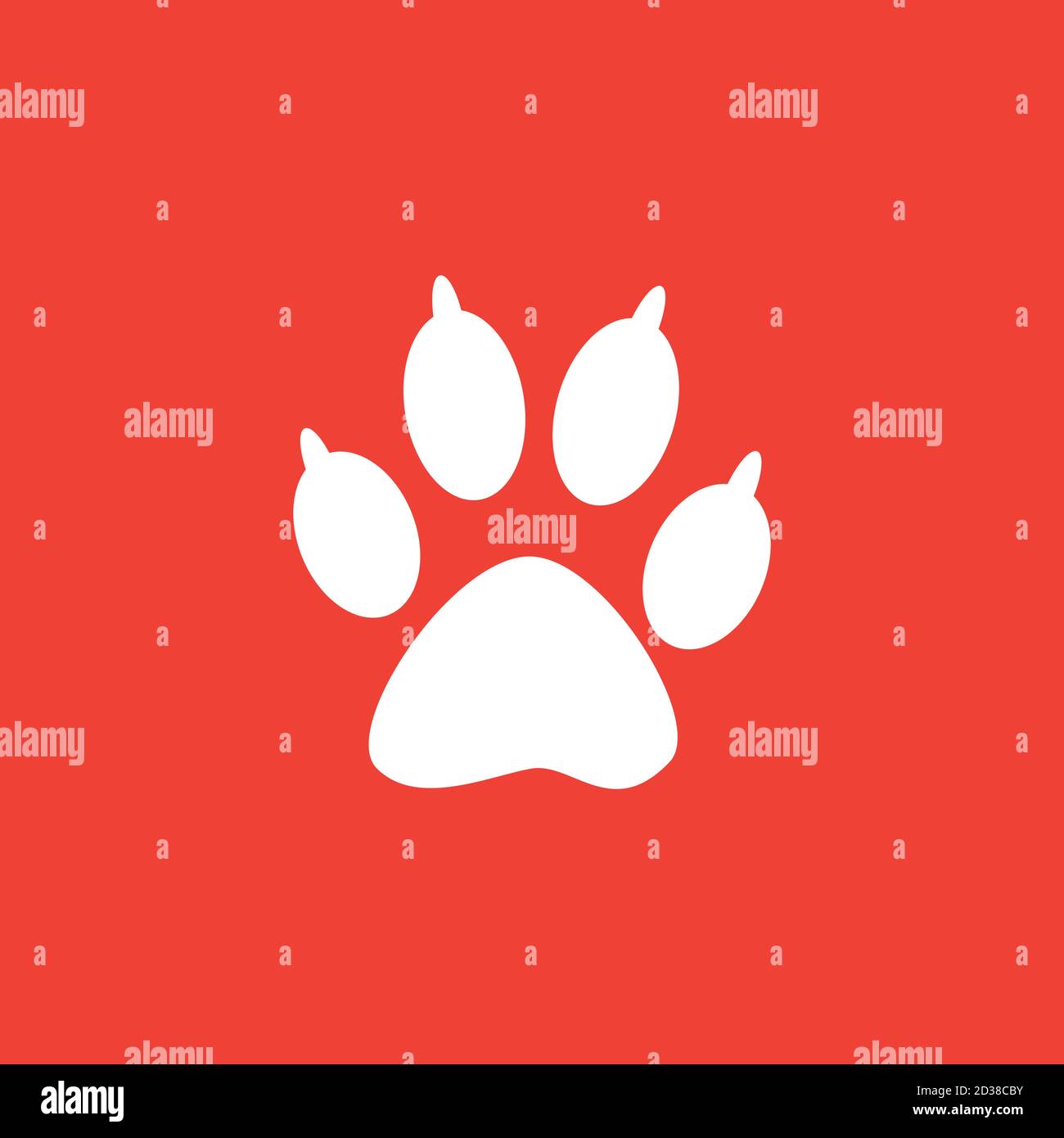 Icône Paw sur fond rouge. Illustration du vecteur de style plat rouge. Illustration de Vecteur