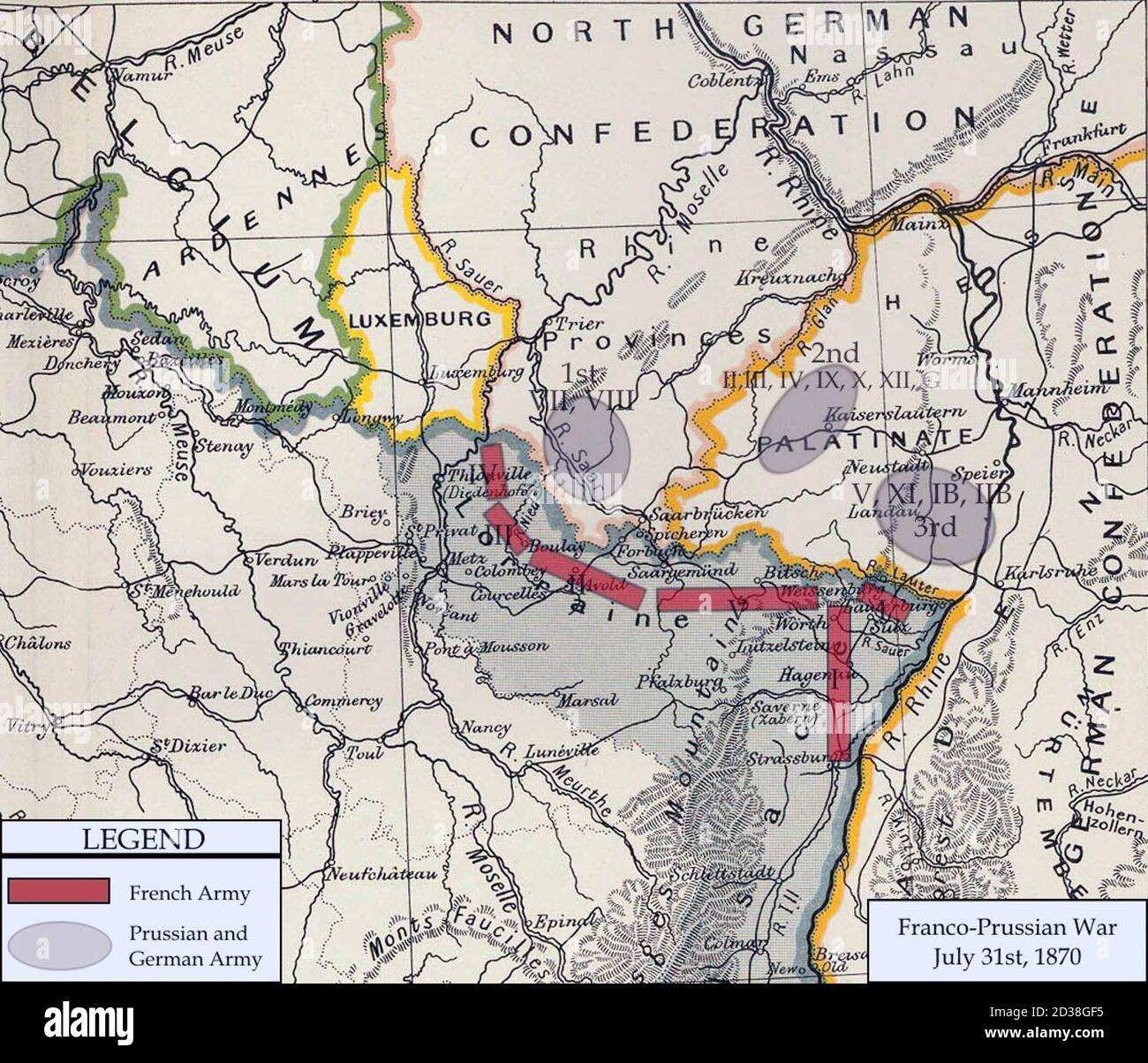 Carte des armées allemande et française Banque D'Images