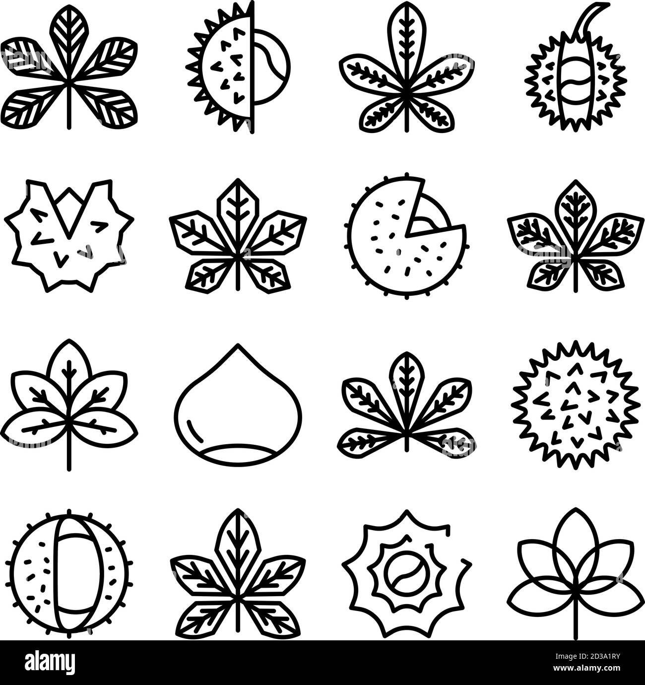 Jeu d'icônes de châtaignier, style de contour Illustration de Vecteur