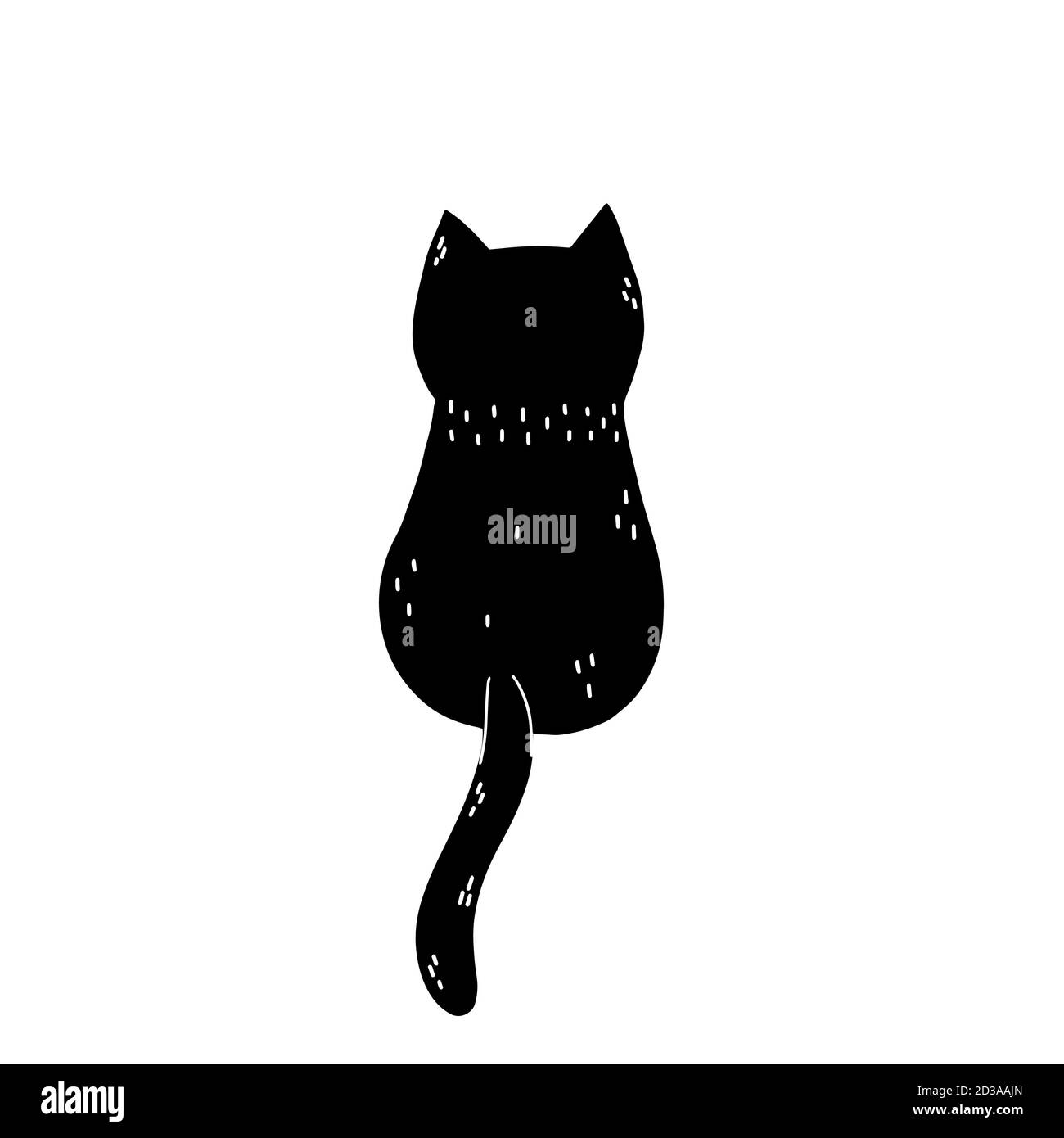 Chat noir assis vue arrière. Silhouette adorable de personnage félin Illustration de Vecteur