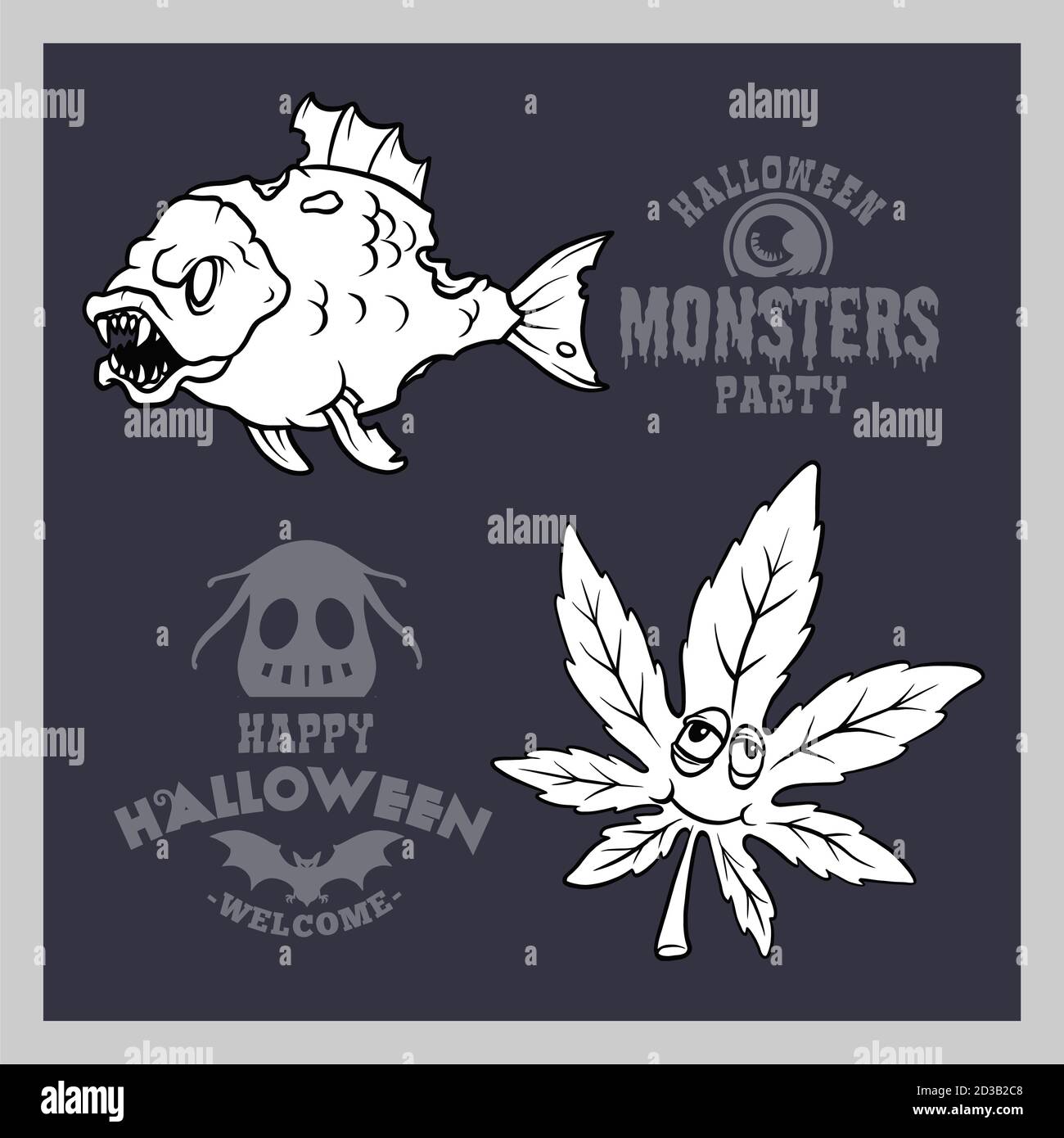 Ensemble de monstres de dessin animé pour Halloween. Une collection de silhouettes noires de créatures mystiques. Illustration de Vecteur