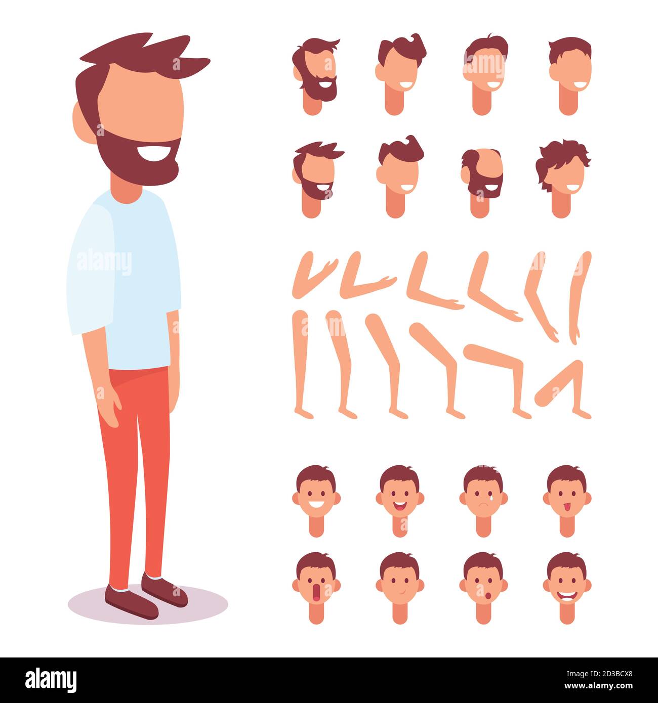 Personnage de Guy à vecteur plat pour vos scènes. Jeu de création de personnages avec