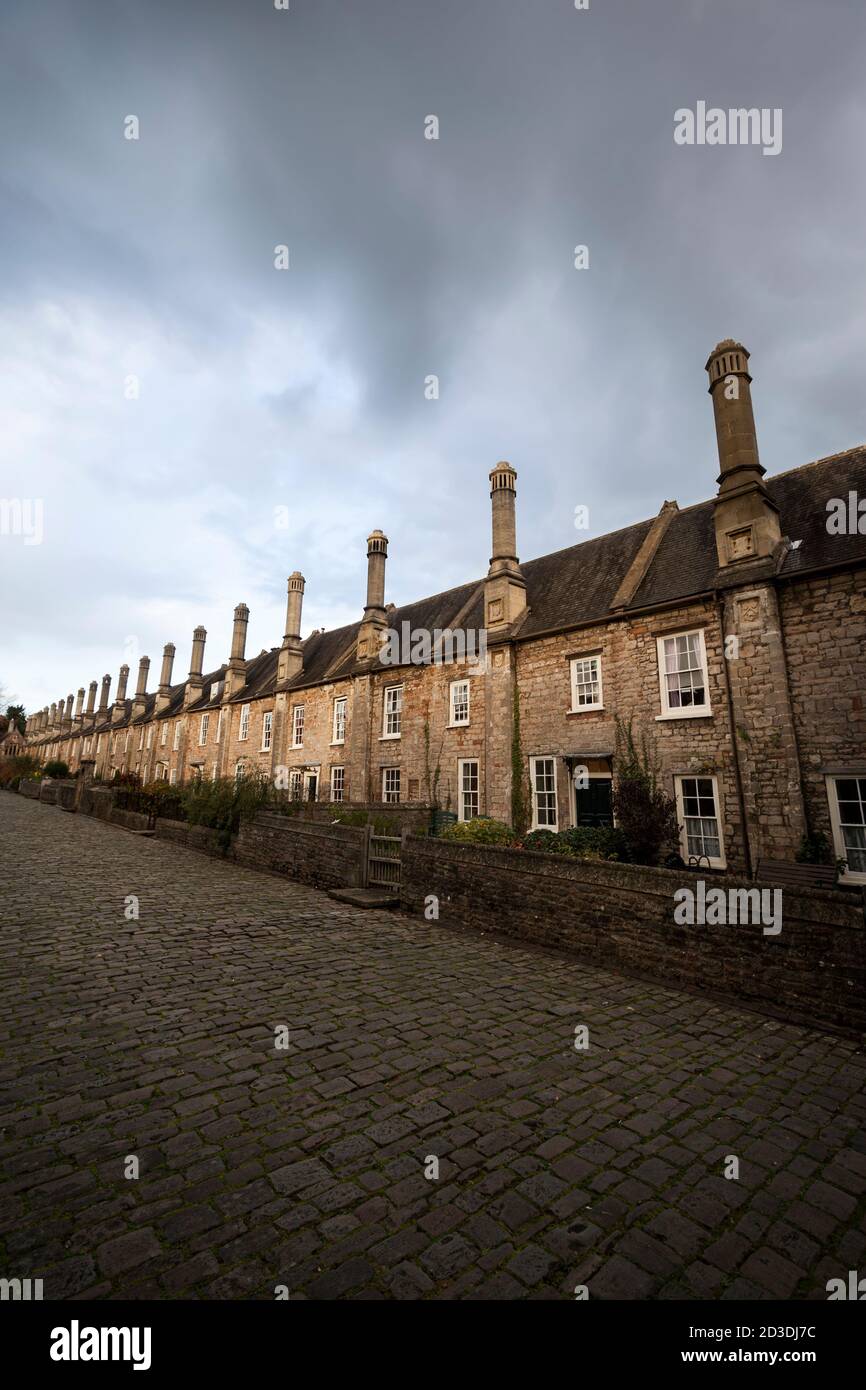 Maisons sur Vicar's Close à Wells, Somerset la plus ancienne rue purement résidentielle d'Europe. Banque D'Images