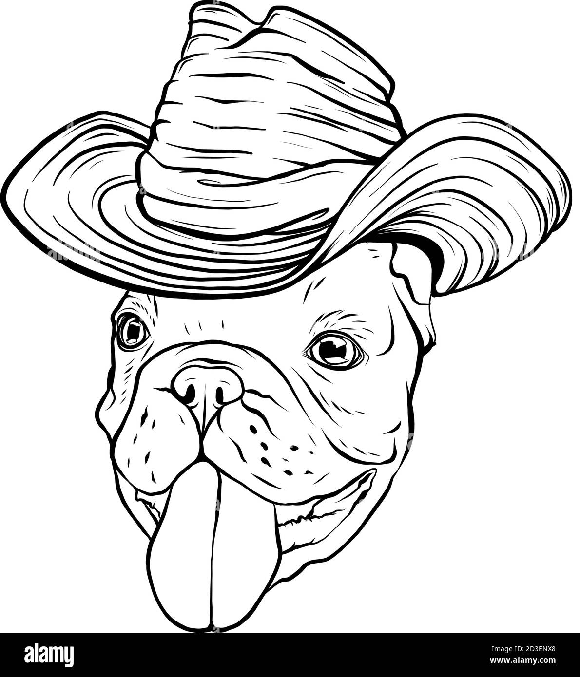 Bulldog, chien. Chapeau mexicain Sombrero. Portrait d'un animal mignon. Illustration de Vecteur