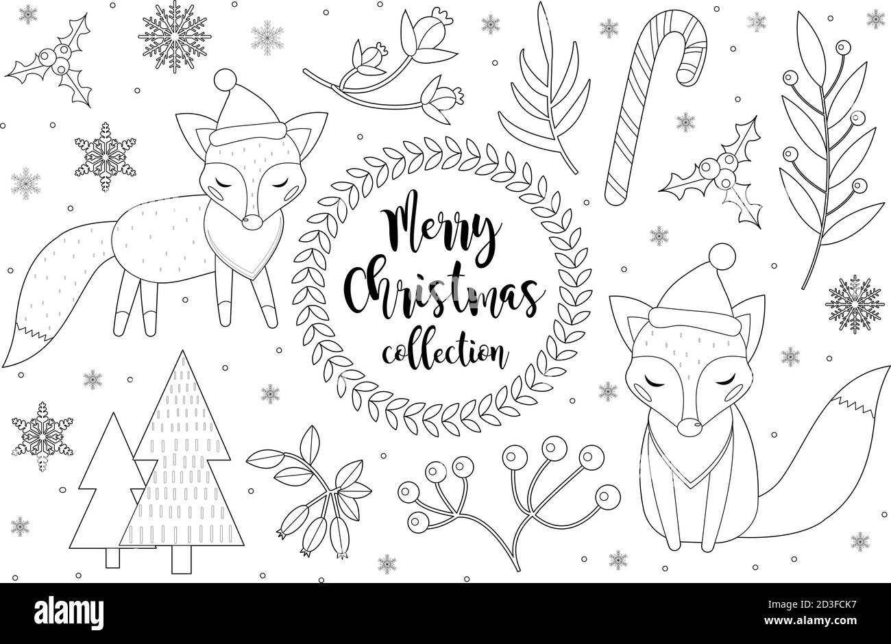 Mignon Petit Renard Ensemble Coloriage Livre Page Pour Les Enfants Collection De Style De Contour D Esquisse D Element De Conception Enfants Bebe Clip Art Drole Sourire Kit Vecteur Image Vectorielle Stock Alamy