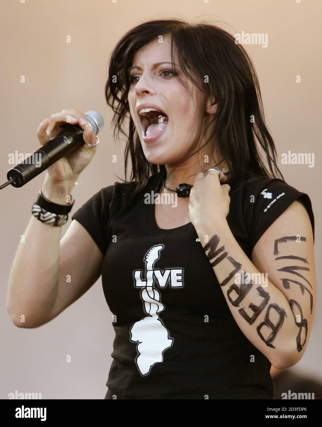 Lead singer Stefanie Kloss of German rock band 'silbermond' performs during  the Live 8 concert in Berlin, July 2, 2005. A galaxy of rock and roll stars  will grace stages across the