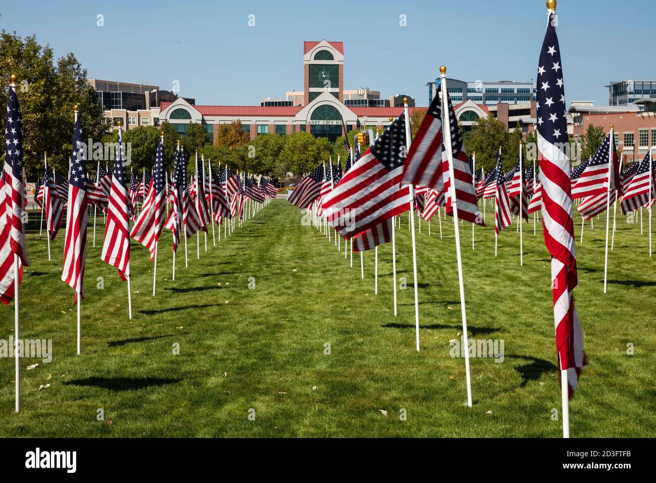 Drapeaux au champ de guérison 9/11 de l'hôtel de ville, Sandy, Utah Banque D'Images