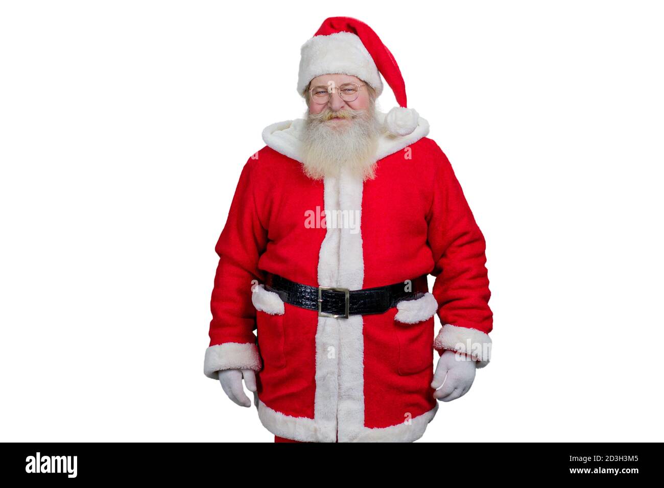 Sourire le Père Noël sur fond blanc. Banque D'Images