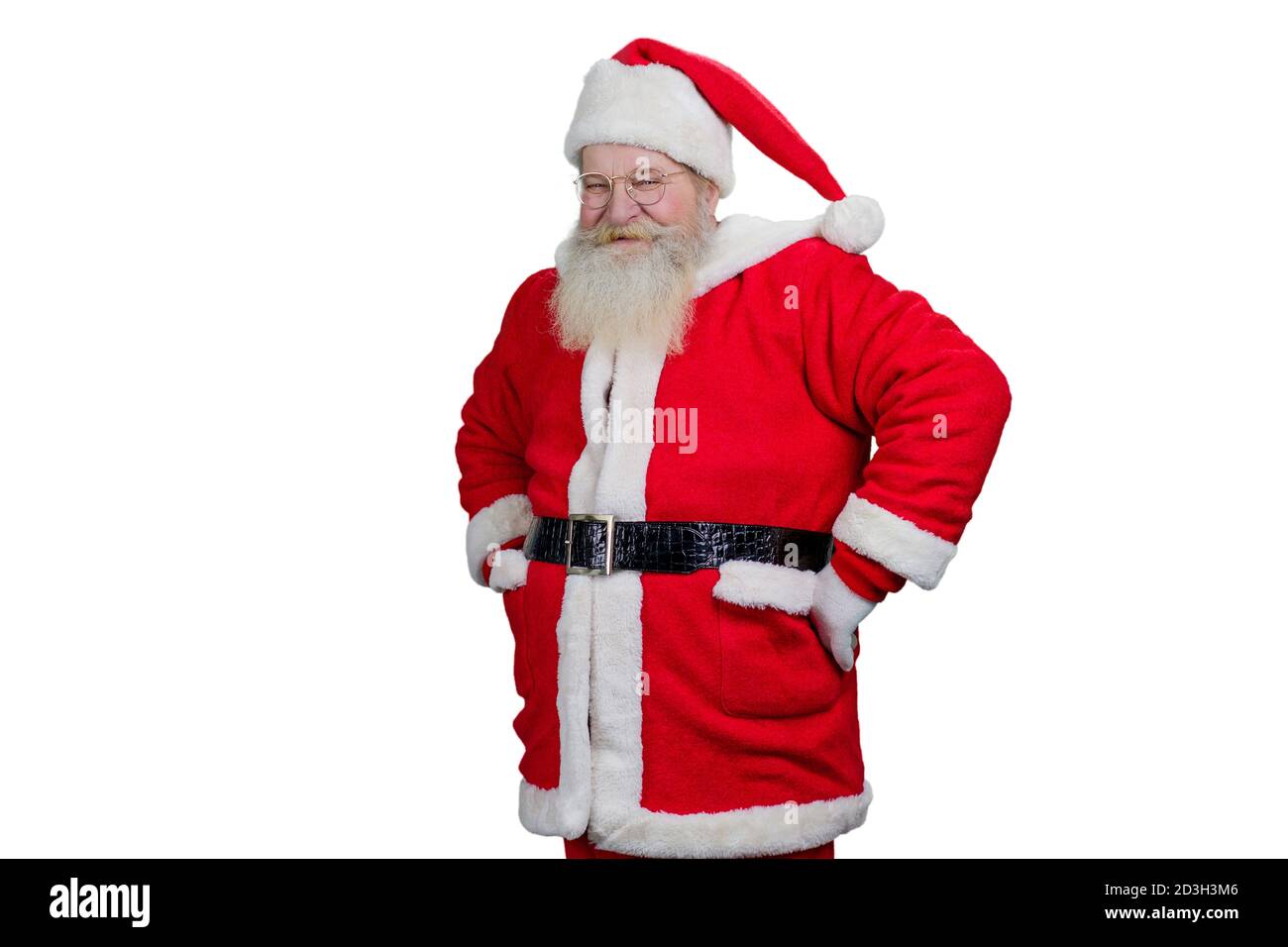 Sourire le Père Noël sur fond blanc. Banque D'Images
