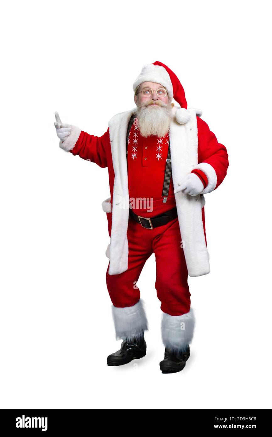 Drôle de Père Noël, fond blanc. Banque D'Images