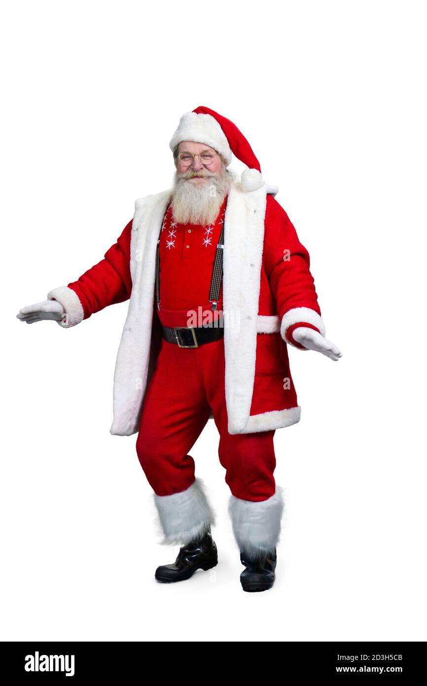 Danse du Père Noël, fond blanc. Banque D'Images