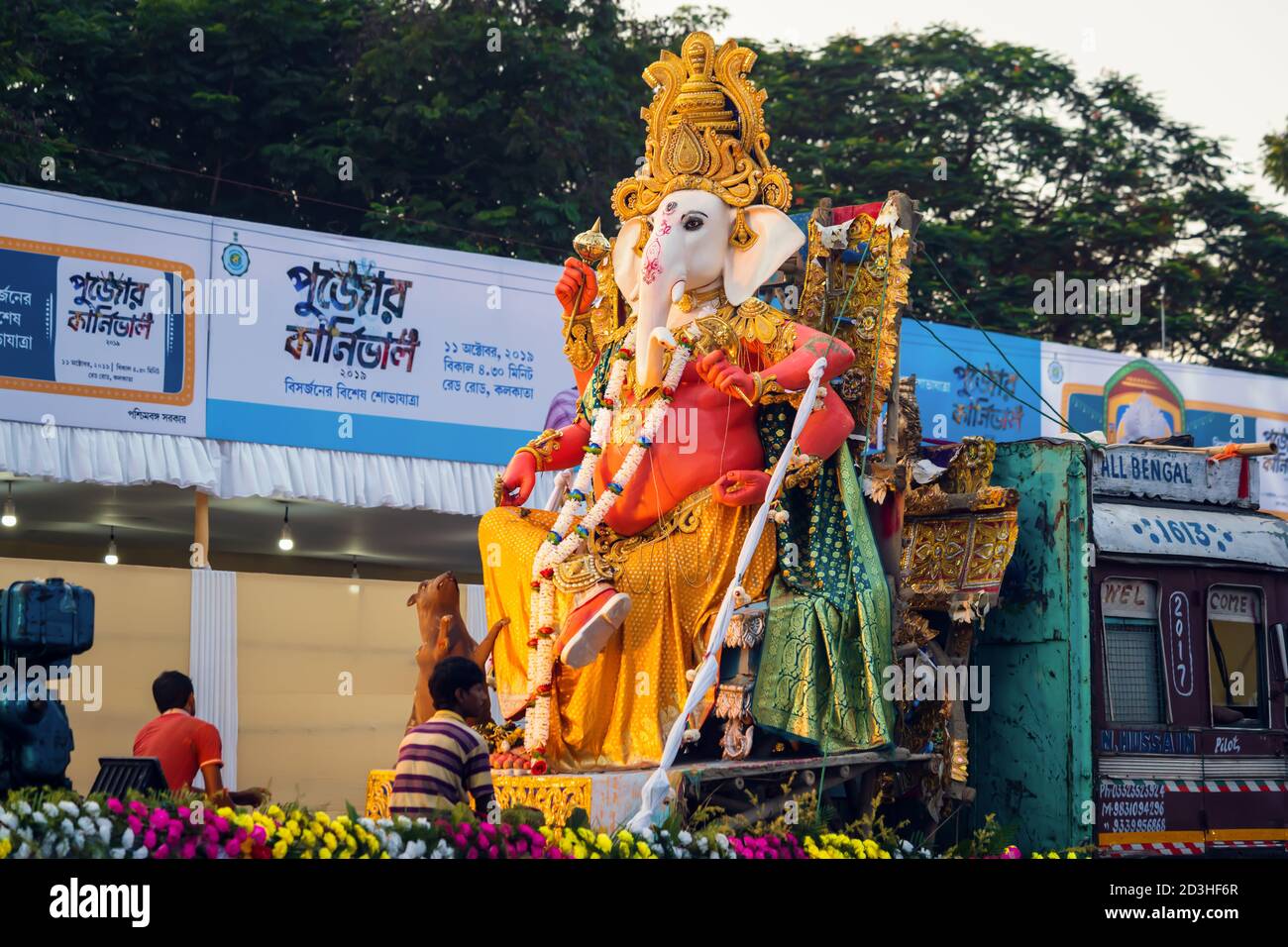 Kolkata, Bengale occidental, Inde, octobre 2019 : fond de Ganesh chaturthi. Dieu hindou indien de sagesse, de prospérité, appelé Ganesha ou Ganapati, Puja cele Banque D'Images