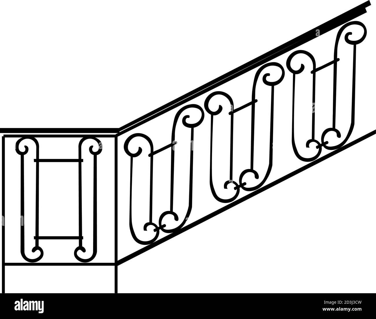 CROQUIS d'éléments métalliques forgés avec ornements anciens. La forge artistique appartient à la catégorie de la main-d'oeuvre. Curl sur fond blanc. Clôture, escalier Illustration de Vecteur