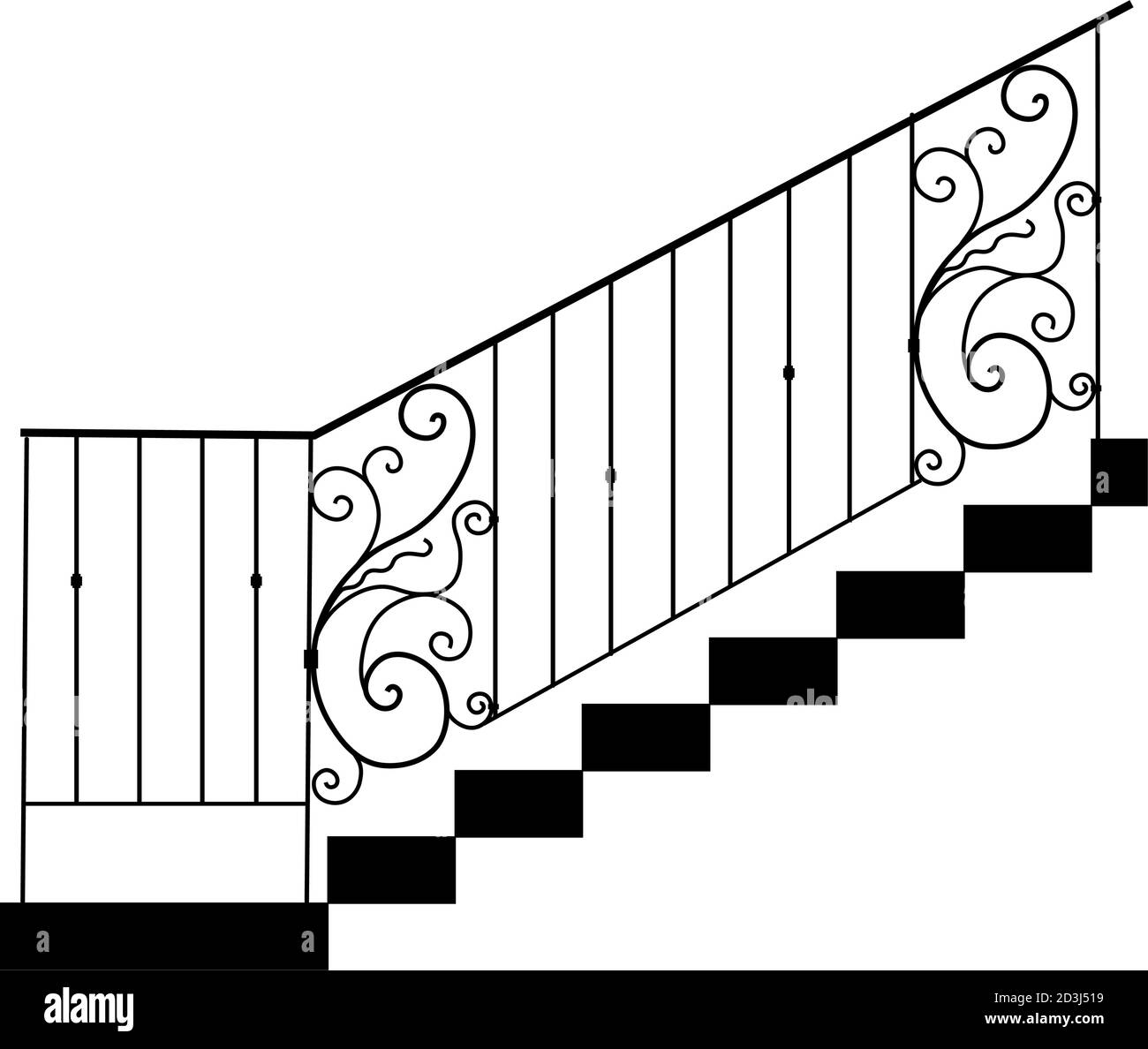 CROQUIS d'éléments métalliques forgés avec ornements anciens. La forge artistique appartient à la catégorie de la main-d'oeuvre. Curl sur fond blanc. Clôture, escalier Illustration de Vecteur