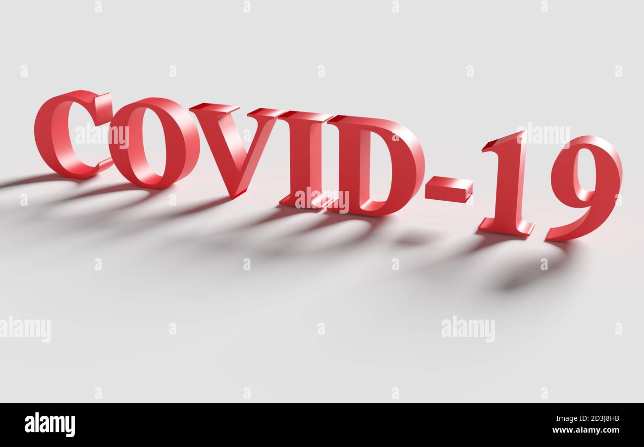 Mot rouge COVID-19 avec ombre. Concept de coronavirus. rendu 3d Banque D'Images