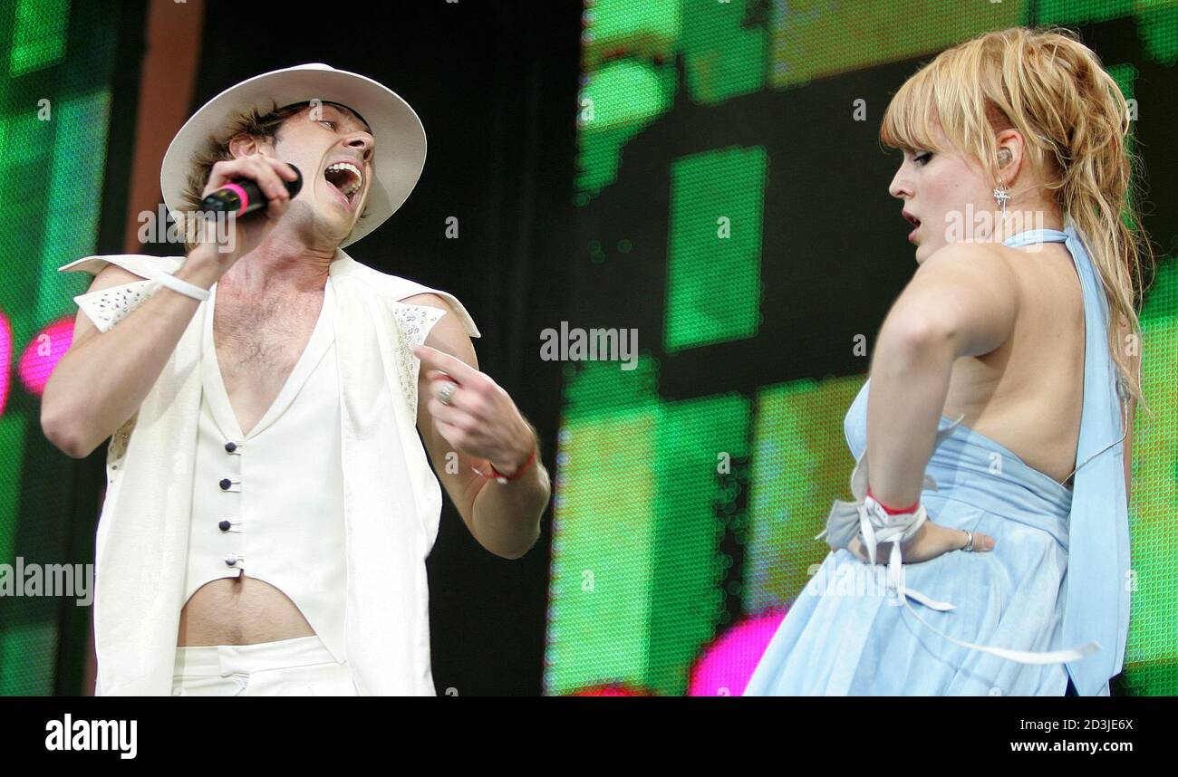 U S Pop Stars Jake Shears And Ana Matronic Of The Band Scissor Sisters Perform At The Live 8 Concert In Hyde Park In London U S Pop Stars Jake Shears L And Ana