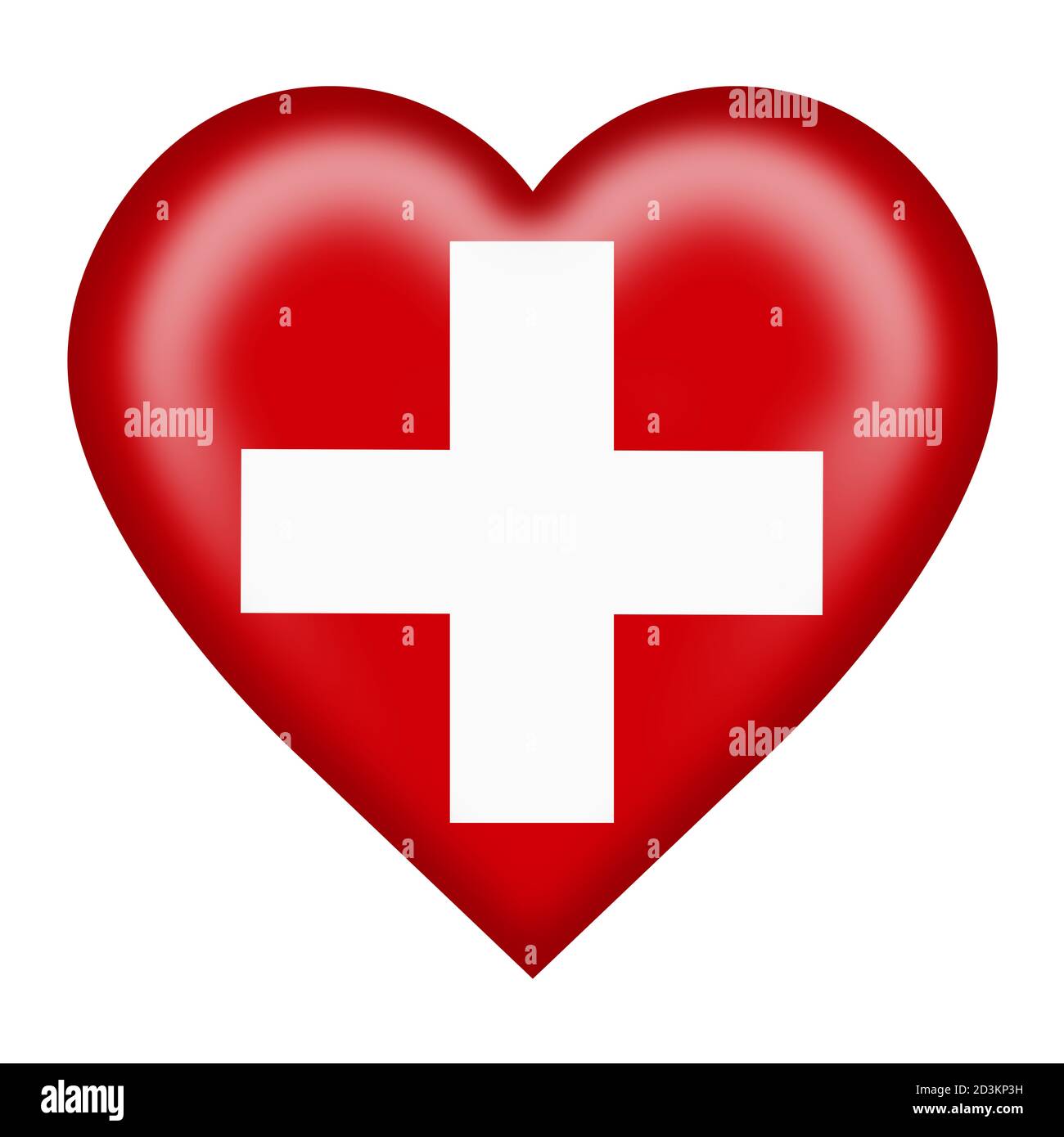 Bouton cœur drapeau suisse isolé sur blanc avec passe-fil illustration 3d Banque D'Images