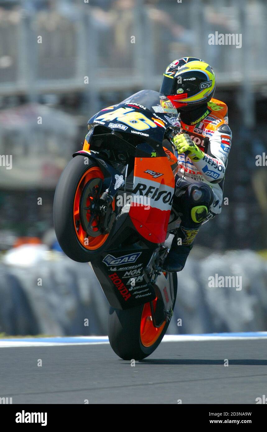 Italian MotoGP World Champion Valentino Rossi steers his Yamaha through a  curve to finish third at the Comunitat Valenciana Motorcycling Grand Prix  at Ricardo Tormo race track in the Spanish eastern town