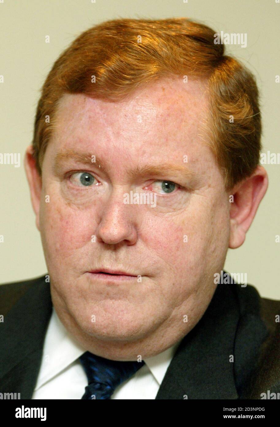 Thomas Moran, Executive of the National Committee on American Foreign  Policy speaks during a news conference on the year-end review on the  Northern Ireland Peace Process in Belfast, February 27, 2003. [The