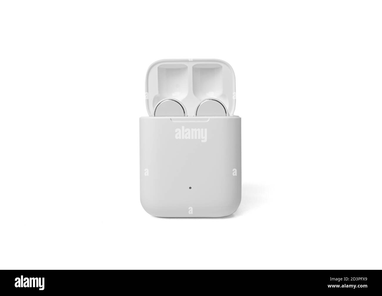 Casque sans fil sur fond blanc. Petits écouteurs. Banque D'Images