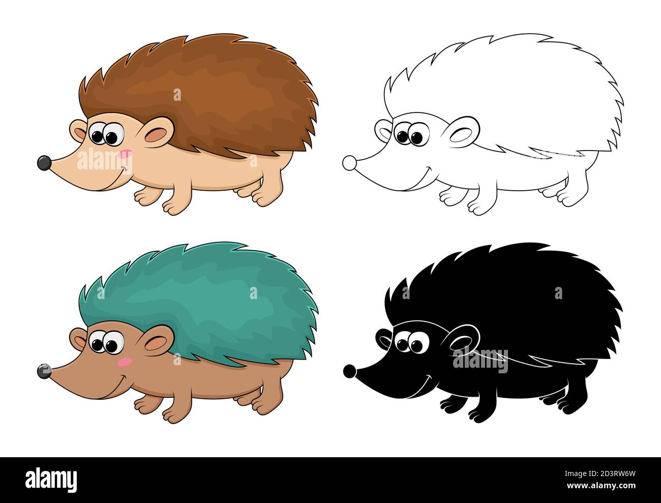 Collection vectorielle Hedgehog avec motif contour et silhouette. Ensemble d'illustrations pour animaux heureux à l'automne isolées sur du blanc. Jeune mammifère avec pointe pointue Illustration de Vecteur