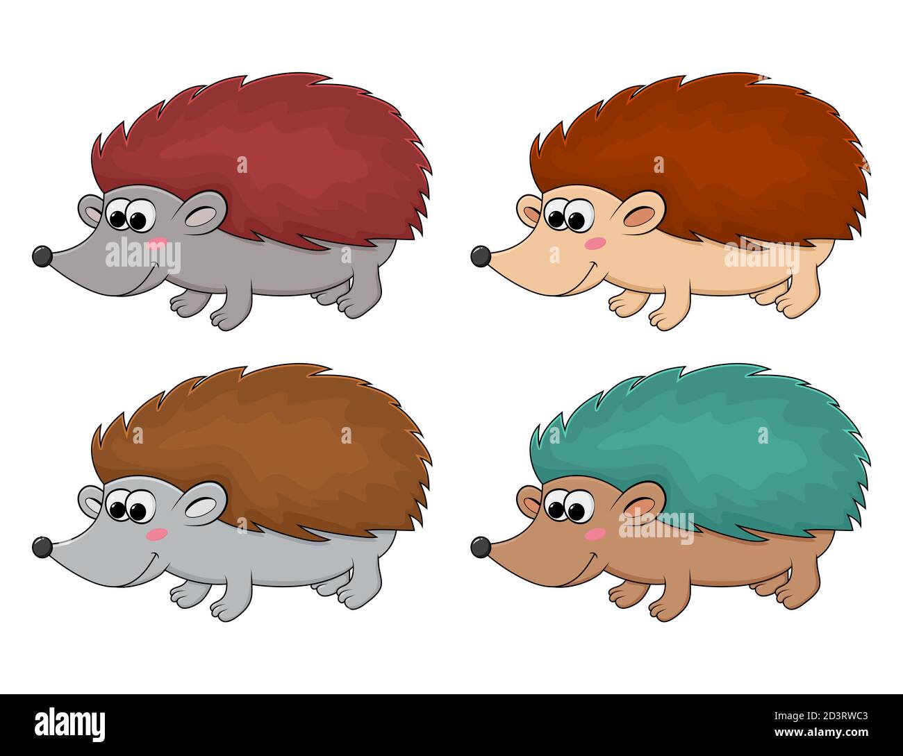 Ensemble de vecteurs de dessins animés Hedgehog. Collection d'illustrations d'animaux heureux à l'automne isolées sur du blanc. Mascotte de mammifères drôle pour les enfants. Jeune animal avec sp Illustration de Vecteur