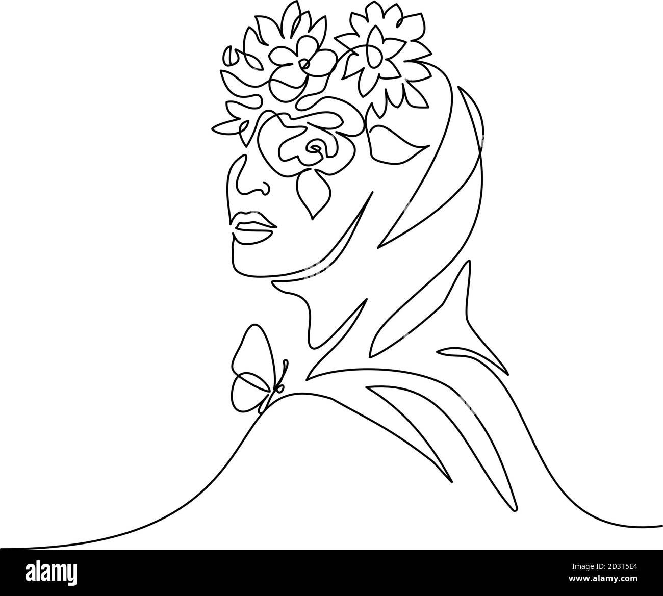 Jeune femme heureuse dans hijab avec des fleurs sur son visage. Mise en plan continue d'une ligne. Illustration vectorielle Illustration de Vecteur