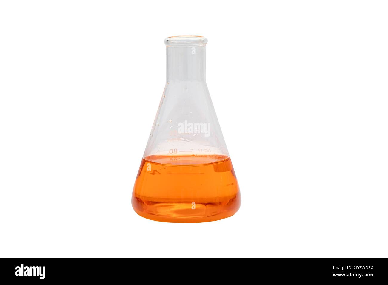 Équipement de laboratoire, Erlenmeyer flacon isolé sur fond blanc. Banque D'Images