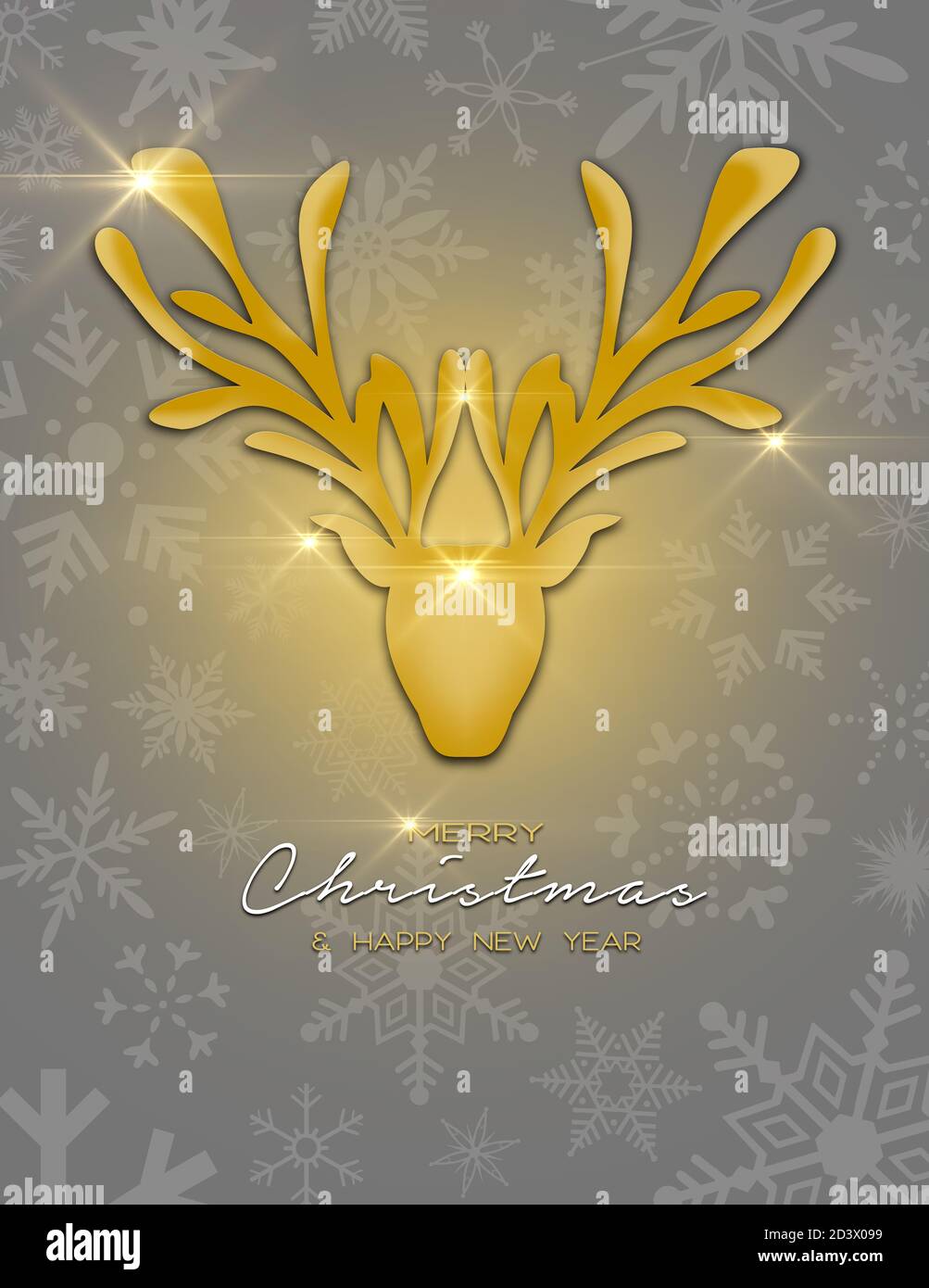 Renne de Noël doré et fond de luxe brillant doré de Noël joyeux. Banque D'Images
