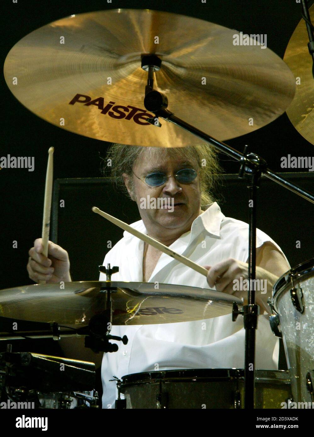 British rock band Deep Purple drummer Ian Paice performs during a concert  at Shanghai Grand Stage April 2, 2004. [The concert was part of a China  tour which kicked off in Beijing