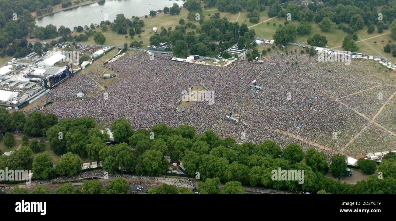An Aerial View Shows Crowds Attending The Live 8 Concert In Hyde Park In London July 2 05 A Galaxy Of Rock And Roll Stars Will Grace Stages Across The Globe On