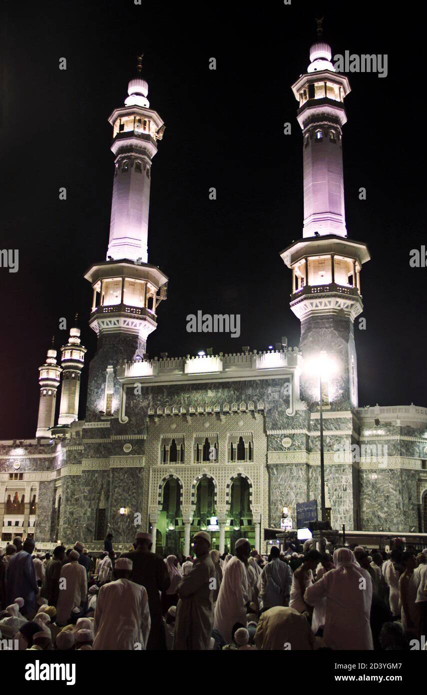 Muslims Gather In Front Of The Main Entrance King Abdul Aziz Gate Of The Haram Or Grand Mosque In Mecca During The Early Hours Of February 02 For Their Sunrise Prayer