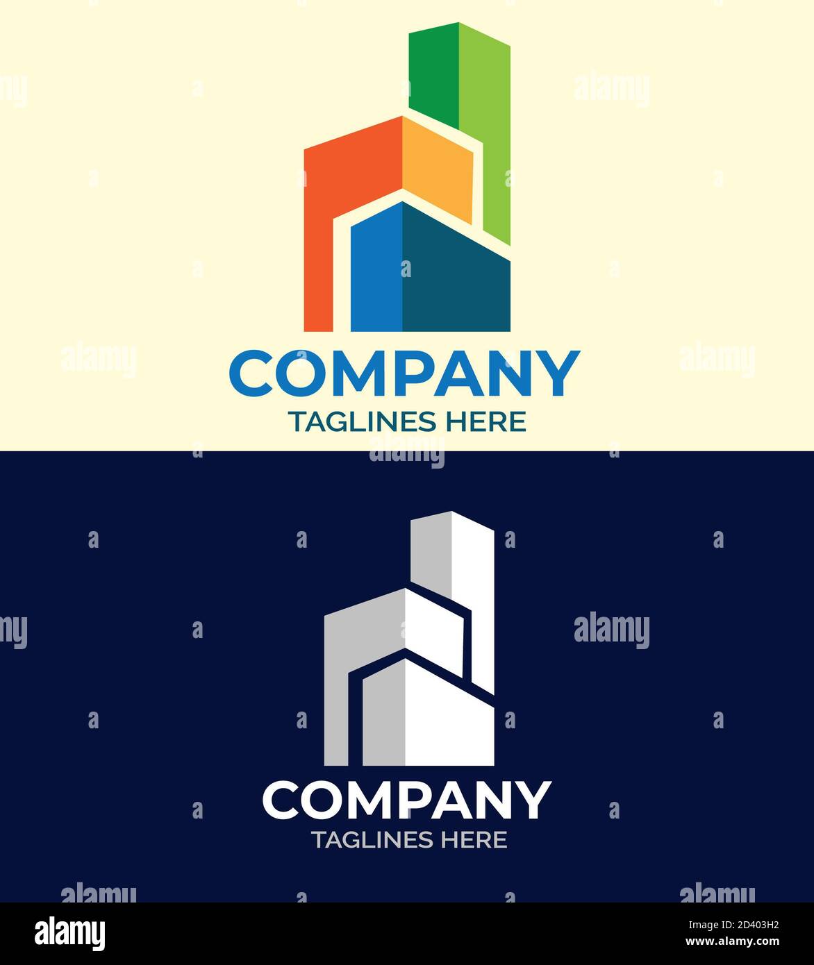 Conception de modèle de logo de bâtiment de propriété avec double couleur Banque D'Images