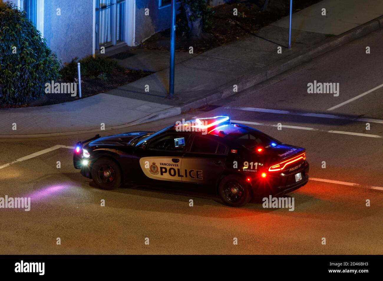 Vancouver, Canada - Circa 2020 : Vancouver police Cruiser avec feux clignotants Banque D'Images