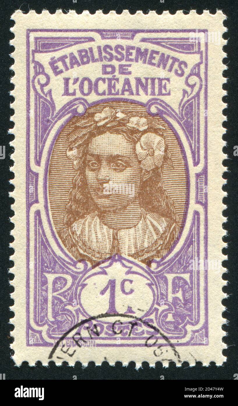 POLYNÉSIE FRANÇAISE VERS 1913 : timbre imprimé par la Polynésie française, montre la fille de Tahiti, vers 1913 Banque D'Images